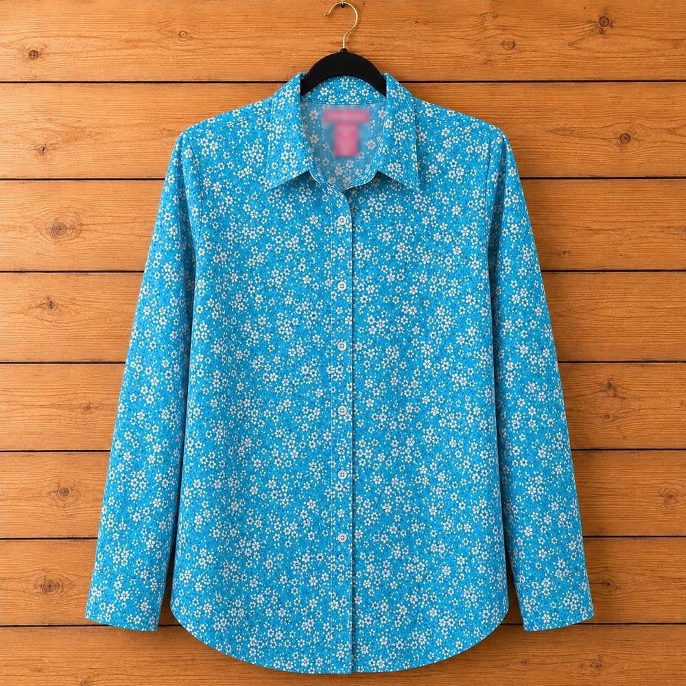 Woman Within Blue Floral Button‎ Down Long Sleeve Shirt 1X 30-1724-1